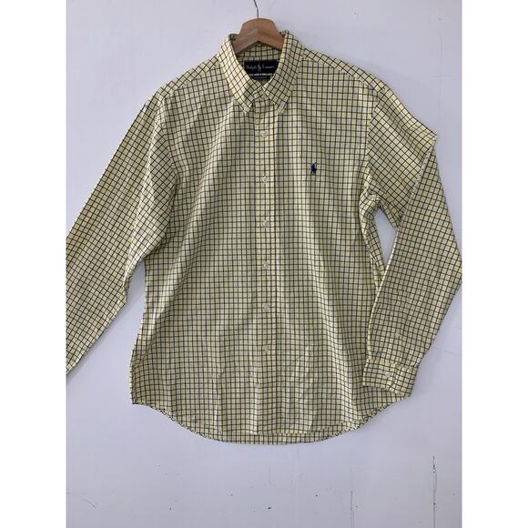 Ralph Lauren Yellow Blue Plaid‎ Button Down Shirt Mens Sz Large Custom Fit - Picture 3 of 7